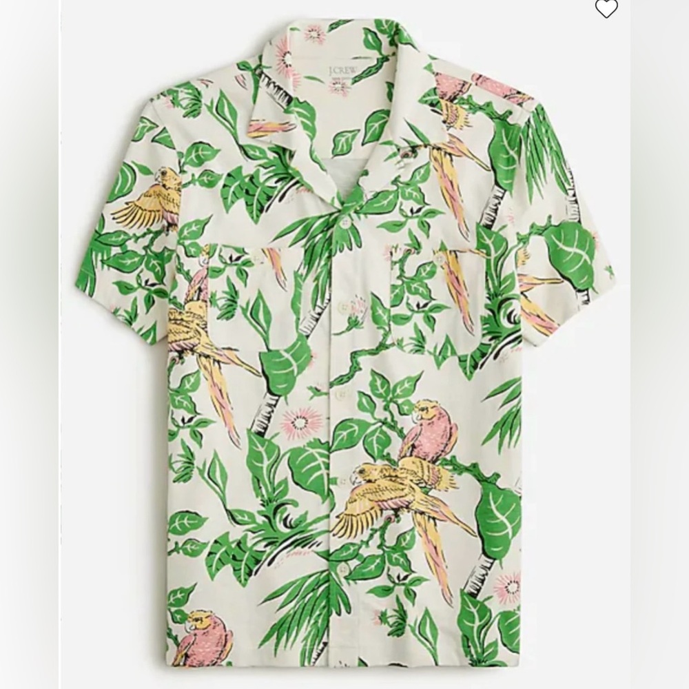 J Crew short sleeve polo top collar shirt tropical pink green preppy large $71